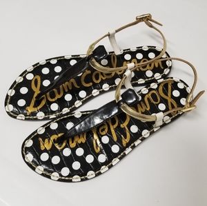Sam Edelman Black & Gold GIGI Polka Dot T-strap Sandals 6.5